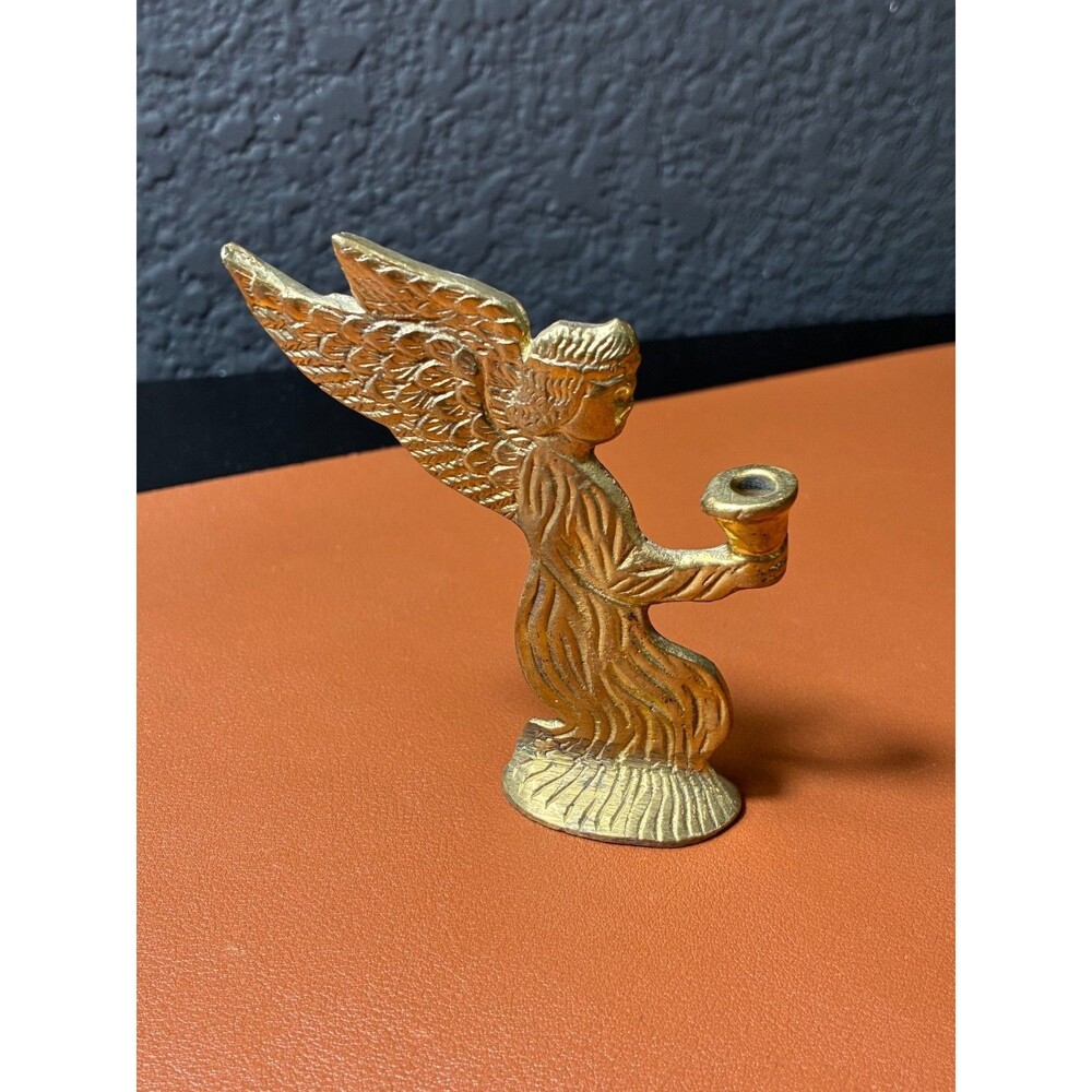 Vintage Brass 3"Angel Figurine Candle Holder Cherub Statue made in india